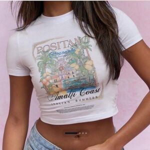 Missguided White Amalfi Coast Graphic Crop Top
